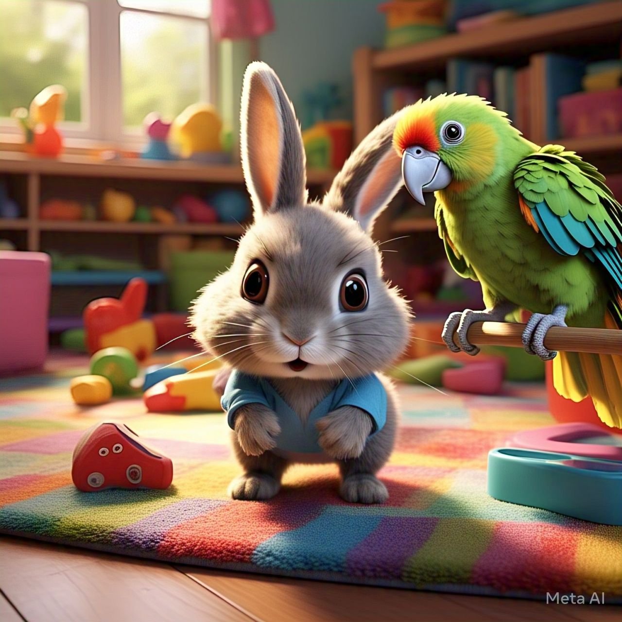 Bunny with parrot